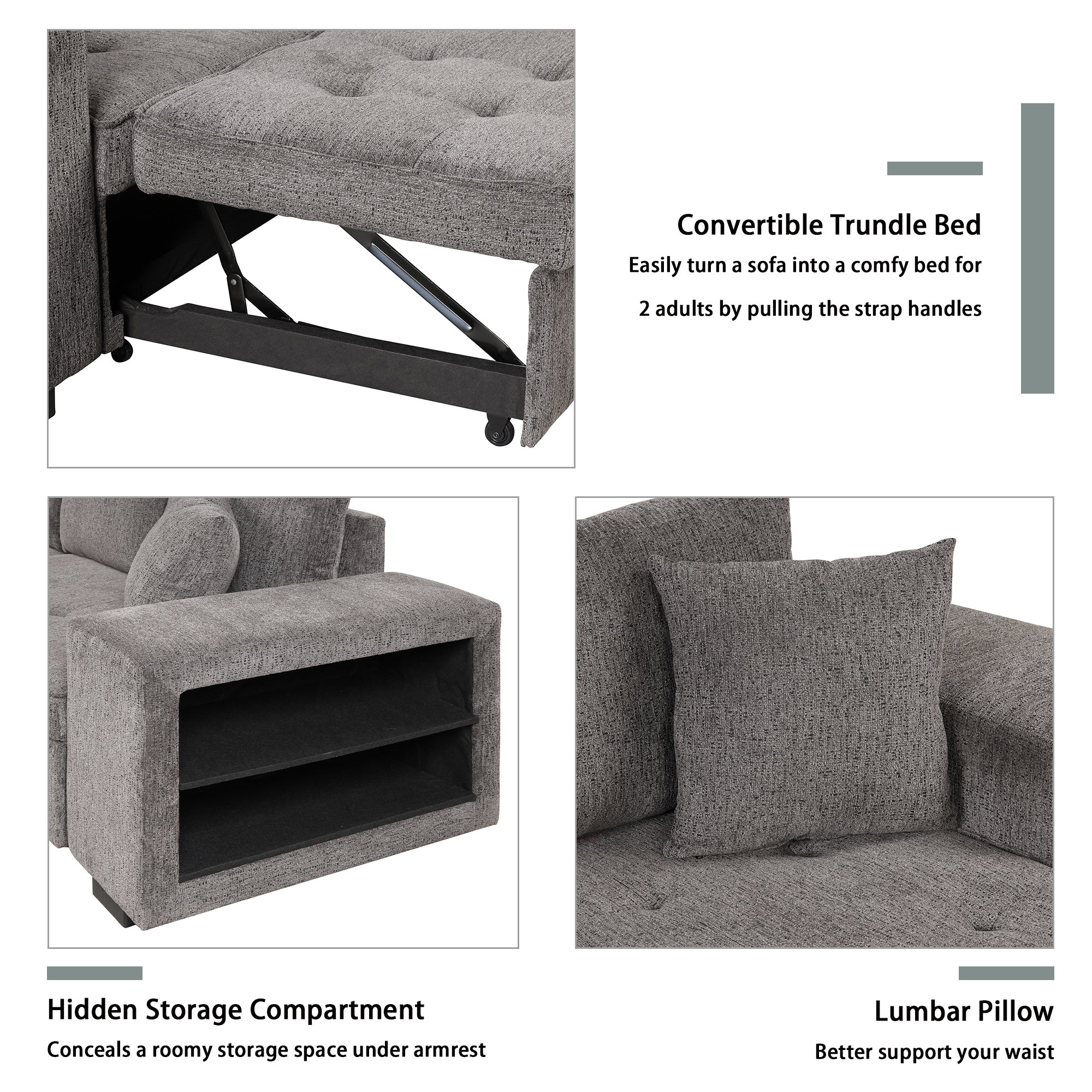 104.5' Modern L-Shape 3 Seat Reversible Sectional Couch, Pull Out Sleeper Sofa with Storage Chaise and 2 Stools for Living Room Furniture Set,Knox Charcoal (old sku:SG000431AAA) - Grand Goldman Shop