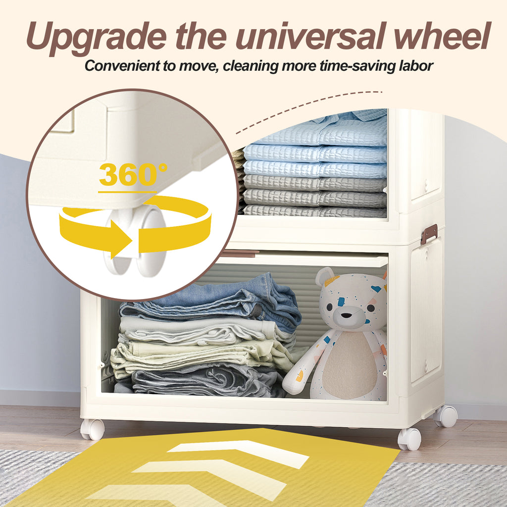 Portable Wardrobe Closet Storage Organizer with Magnetic Doors and Hanging Rod, Cream White - Grand Goldman Shop