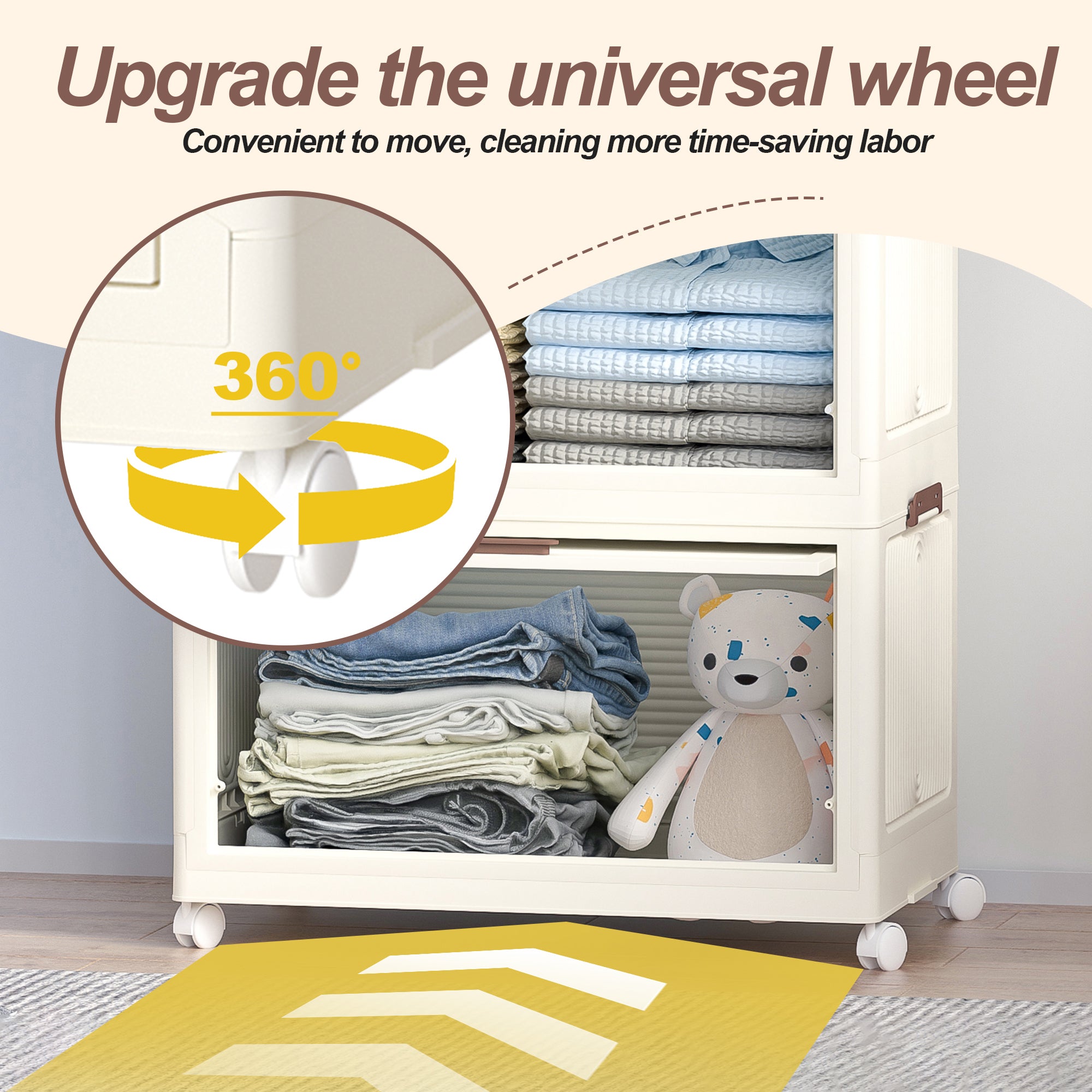 Portable Wardrobe Closet Storage Organizer with Magnetic Doors and Hanging Rod, Cream White - Grand Goldman Shop