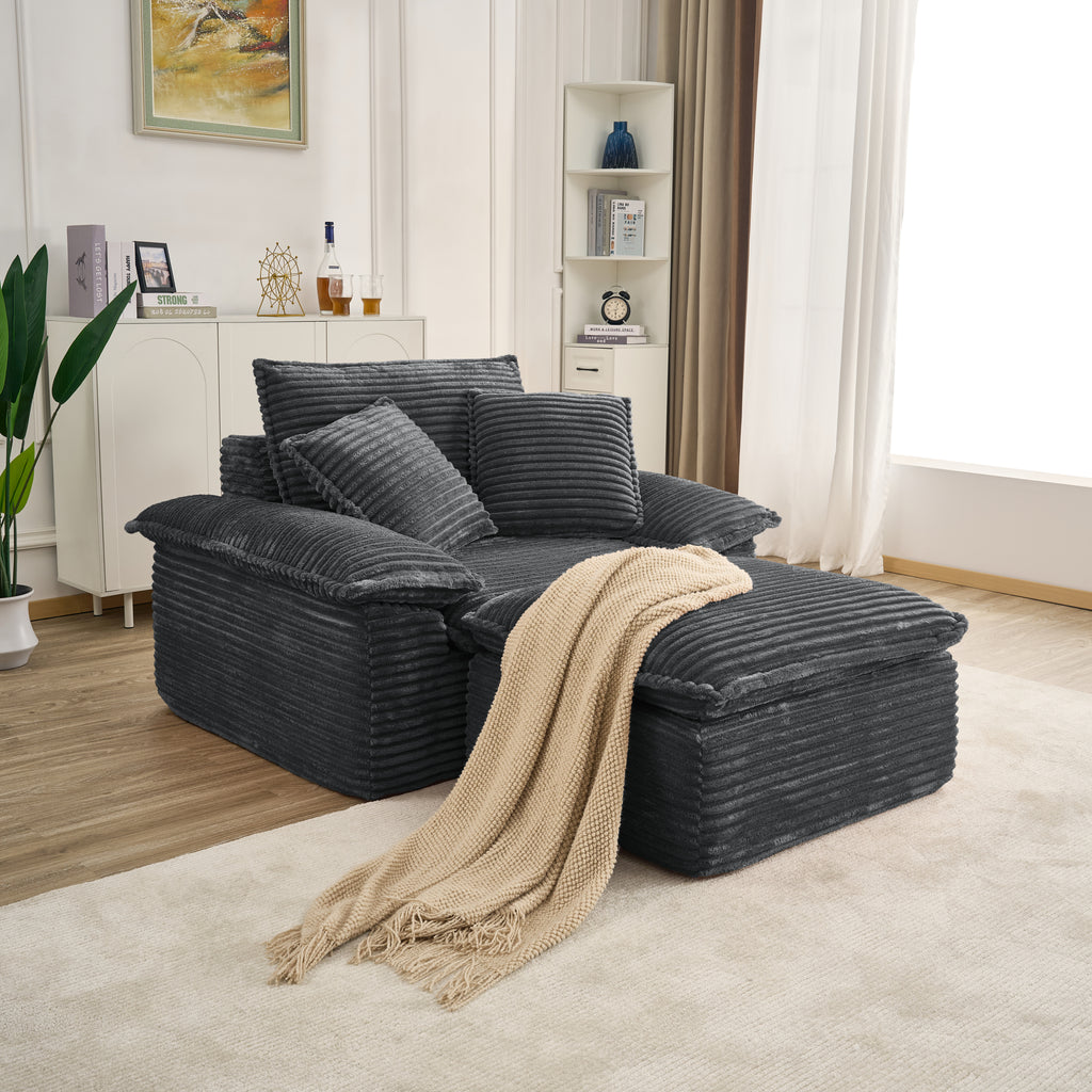 47' Oversized Sofa Chair and a Half with Deep Seat & Movable 2-Layer Ottoman Set, Cloud Sofa Bed with Chaise, 1-Seater Modular Sectional Sleeper Couch for Living Room, No Assembly Teddy-Fleece, Grey - Grand Goldman Shop