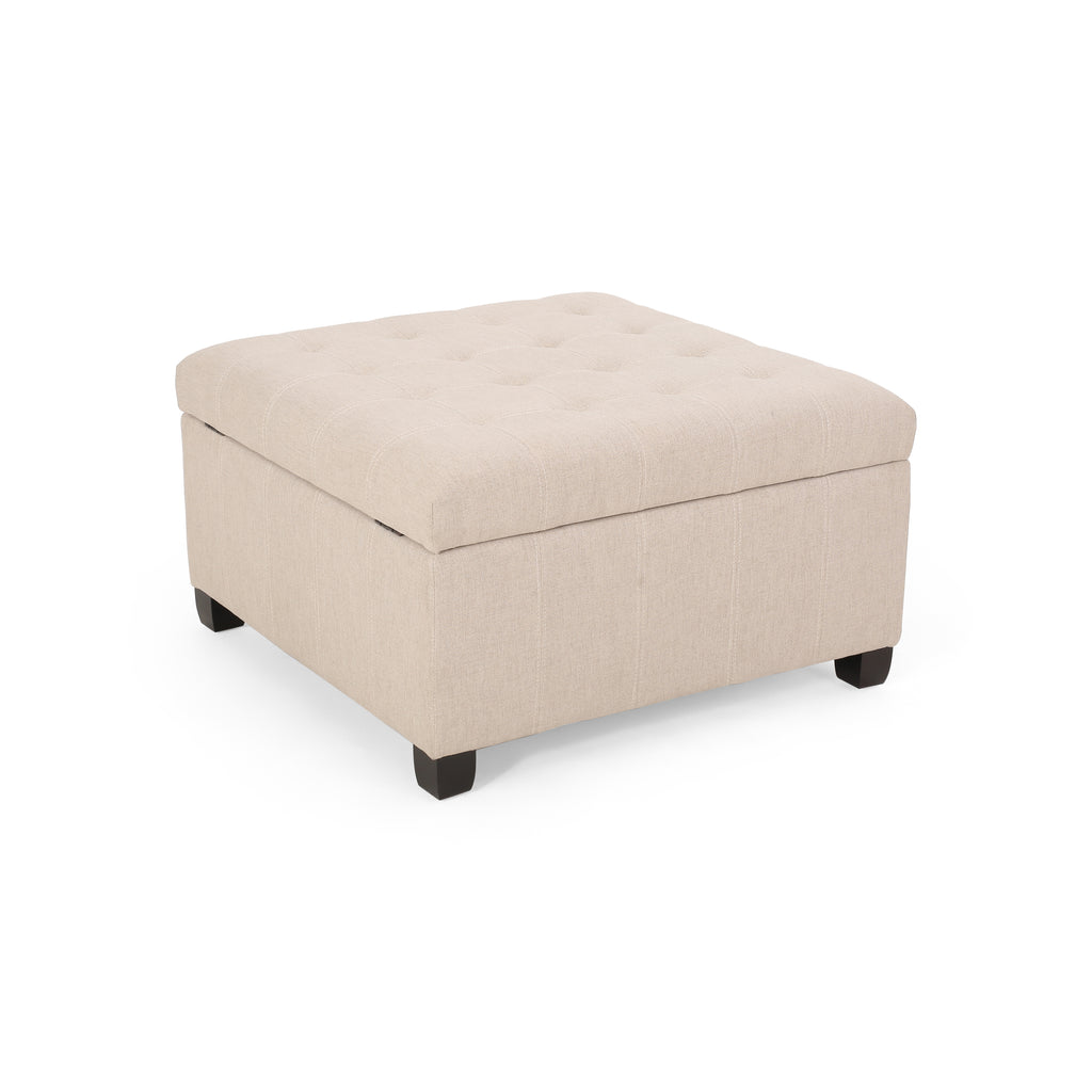 ISABELLA Ottoman Storage Solution in Wheat Fabric with Birch Legs - Grand Goldman Shop