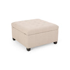 ISABELLA Ottoman Storage Solution in Wheat Fabric with Birch Legs - Grand Goldman Shop