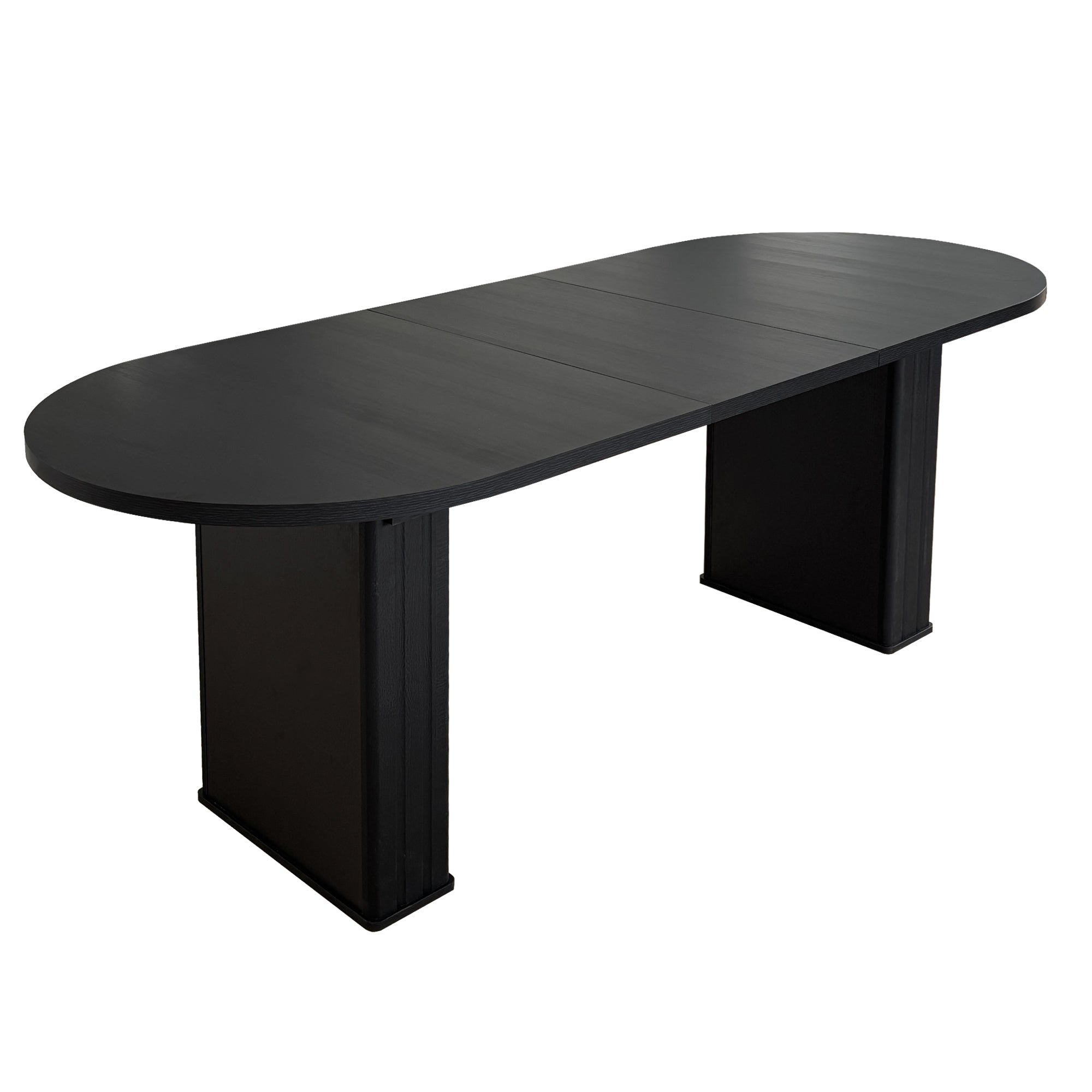 Kitchen extendable dining table for 4-8 people, oval kitchen table with wooden strip base for family living room (black) - Grand Goldman Shop