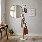 Arles Metal Whtie and Oak Standing Coat Rack - Grand Goldman Shop
