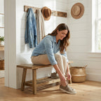 43' Farmhouse Wood Bench, 2-Tier Entryway Bench, Narrow Rustic Storage Bench with Open Storage Shelf for Entryway, Hallway, Living Room, Bedroom, Kitchen, Dining (Distressed Wood Color) - Grand Goldman Shop