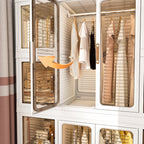 Portable Wardrobe Closet Storage Organizer for Clothes with Magnetic Doors, 12 Cubes & 2 Hanging Rods, White - Grand Goldman Shop