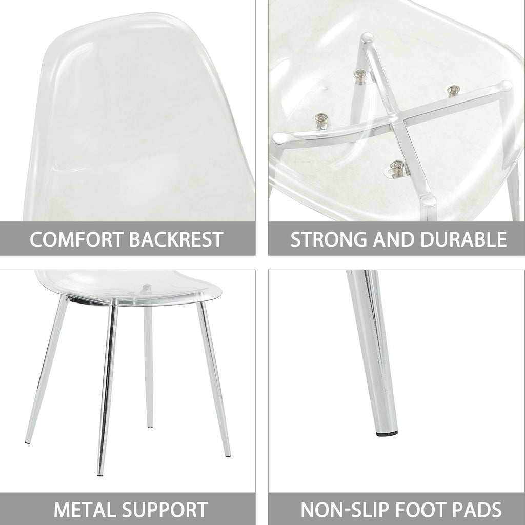 Modern simple transparent dining chair plastic chair armless crystal chair Nordic creative makeup stool negotiation chair Set of 4 and plating metal legW115164140,TW-1200 - Grand Goldman Shop