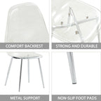 Modern simple transparent dining chair plastic chair armless crystal chair Nordic creative makeup stool negotiation chair Set of 4 and plating metal legW115164140,TW-1200 - Grand Goldman Shop