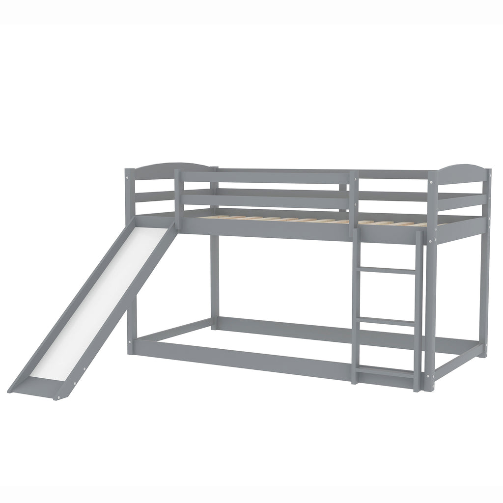 Gray Twin over Twin Bunk Bed with Convertible Slide and Ladder, Pine Wood and MDF, 79.3''L x 84.4''W x 46.5''H - Grand Goldman Shop