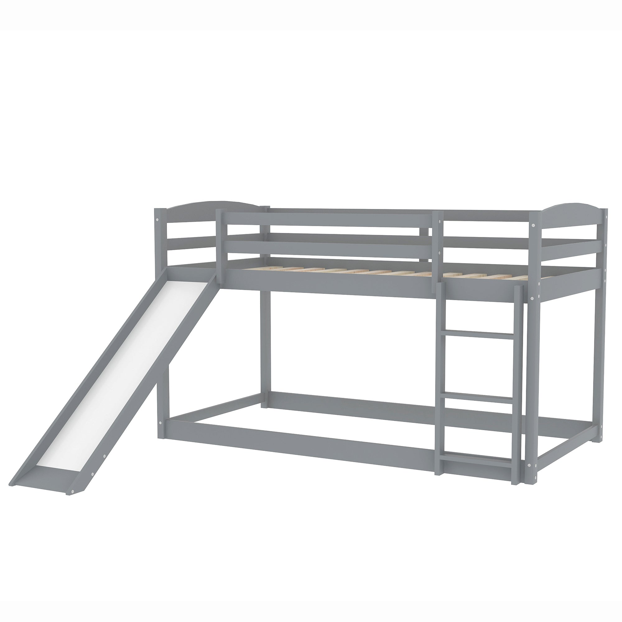Gray Twin over Twin Bunk Bed with Convertible Slide and Ladder, Pine Wood and MDF, 79.3''L x 84.4''W x 46.5''H - Grand Goldman Shop