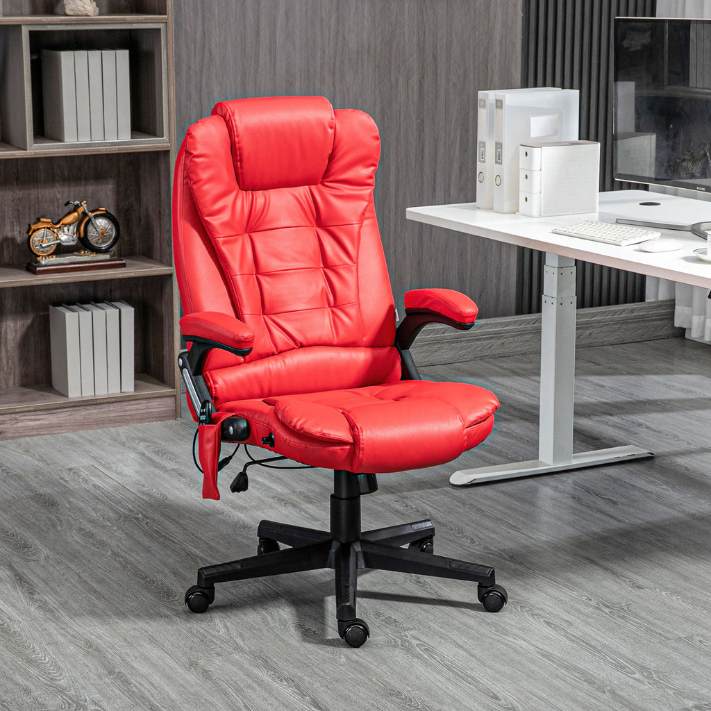 HOMCOM High Back Vibration Massage Office Chair with 6 Vibration Points, Heated Reclining PU Leather Computer Chair with Armr