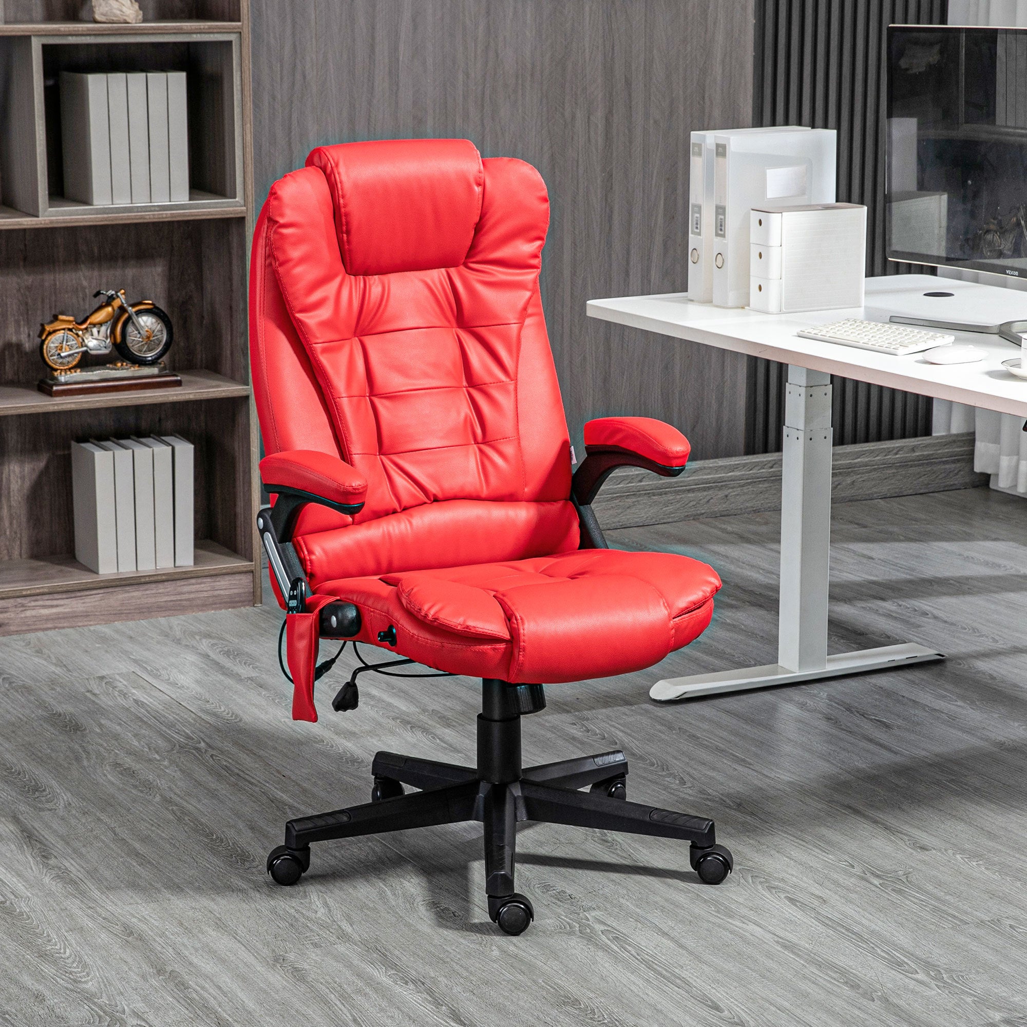 HOMCOM High Back Vibration Massage Office Chair with 6 Vibration Points, Heated Reclining PU Leather Computer Chair with Armr