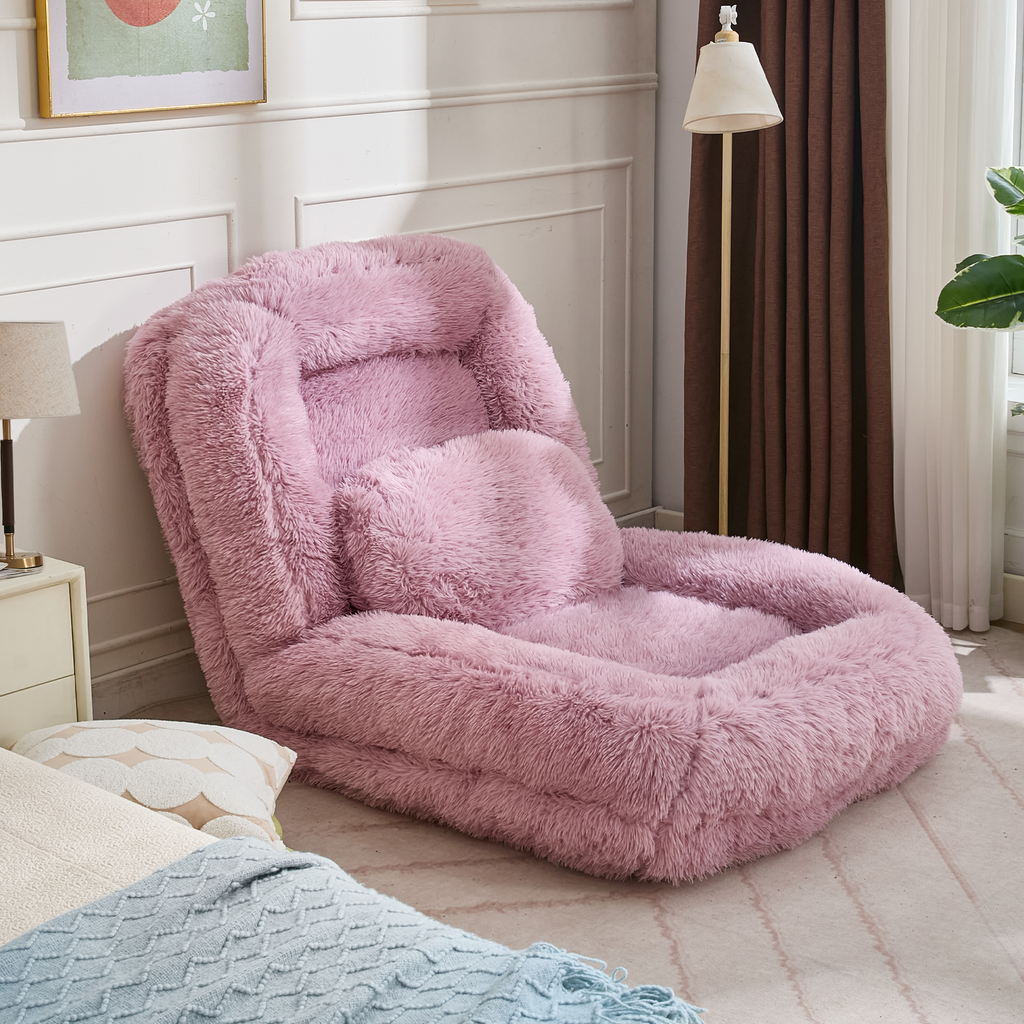 [NEW ARRIVED] [VIDEO PROVIDED] Human Dog Bed,Lazy Sofa,5-Position Adjustable Convertible,Floor Gaming Chair,bedroom, living room,Suitable for gaming, meditation,relaxation,Plush Fabric,Pink - Grand Goldman Shop