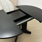 Farmhouse Kitchen Dining Table 59x43 Inch Expandable Oval Top with Removable Leaf Black MDF - Grand Goldman Shop