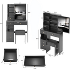 29.2' Small Space Left Drawer Desktop Vanity Table + Cushioned Stool, Extra Large Right sliding mirror, Multi Layer High Capacity Storage, Practical Fashionable Dresser, EPA, GCC, UL Certificate - Grand Goldman Shop