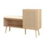 2-in-1 Shoe Storage Bench with Adjustable Shelves, Antique Natural Rattan Finish, PP Rattan and Wood Construction, Modern Entryway Organizer, 39.4 x 27.6 x 11.8 inches - Grand Goldman Shop