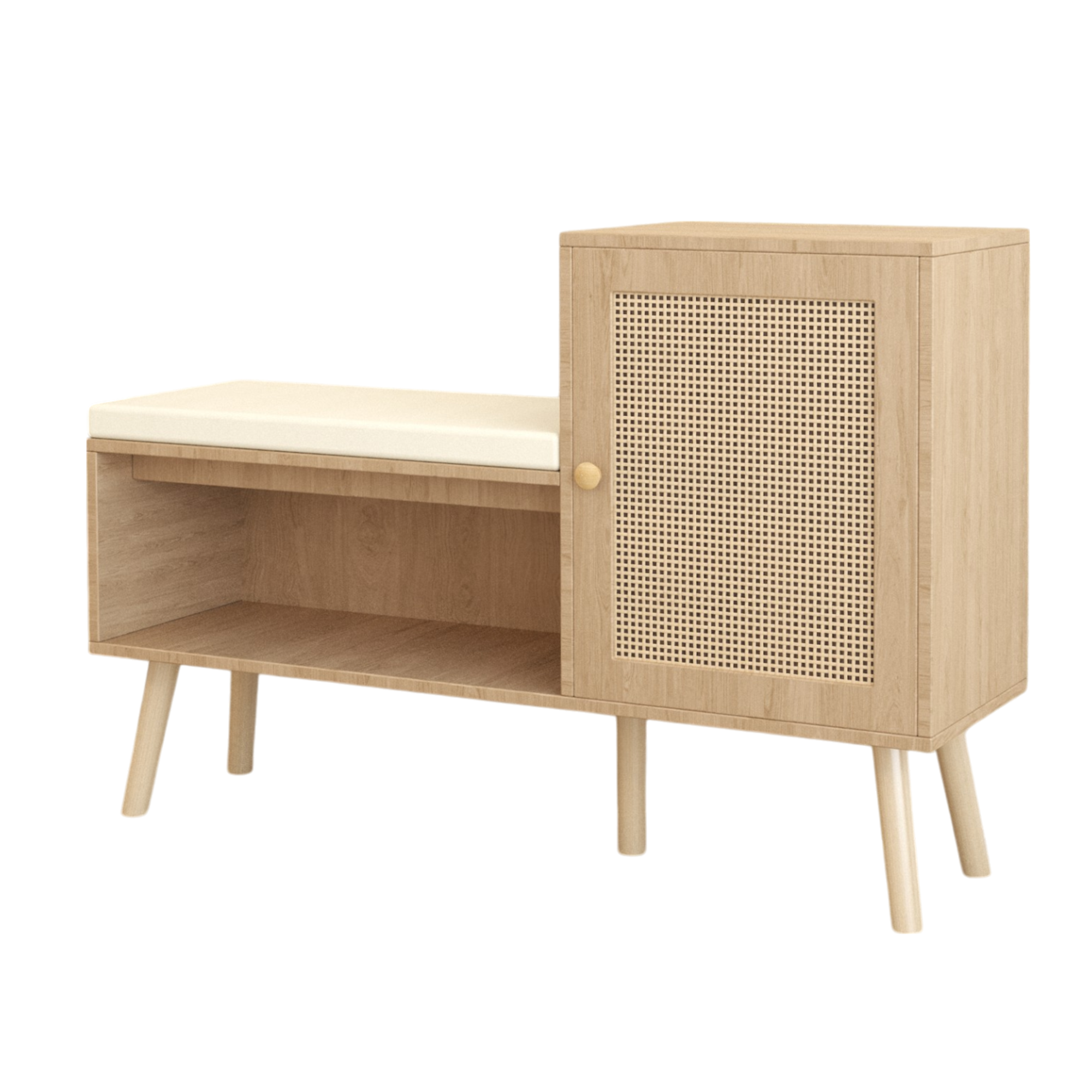 2-in-1 Shoe Storage Bench with Adjustable Shelves, Antique Natural Rattan Finish, PP Rattan and Wood Construction, Modern Entryway Organizer, 39.4 x 27.6 x 11.8 inches - Grand Goldman Shop