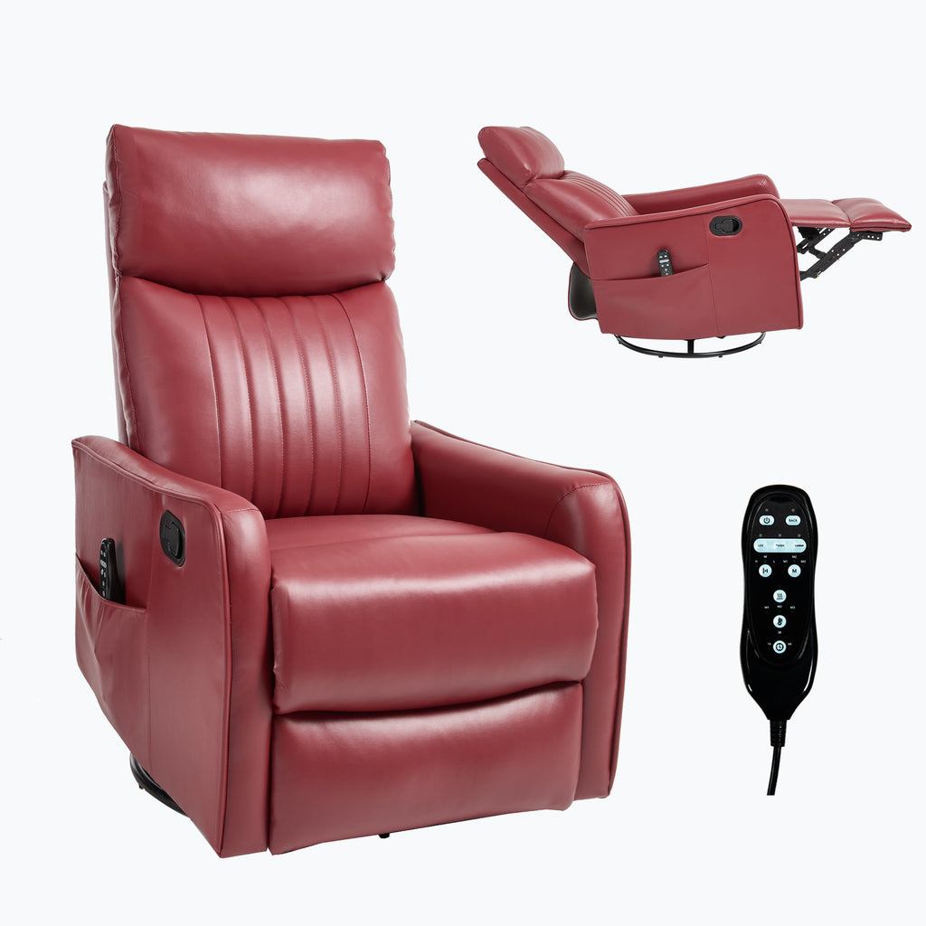 Red Faux Leather Heat Massage Manual Recliner Chair with Rocker and Swivel for Living Room - Grand Goldman Shop