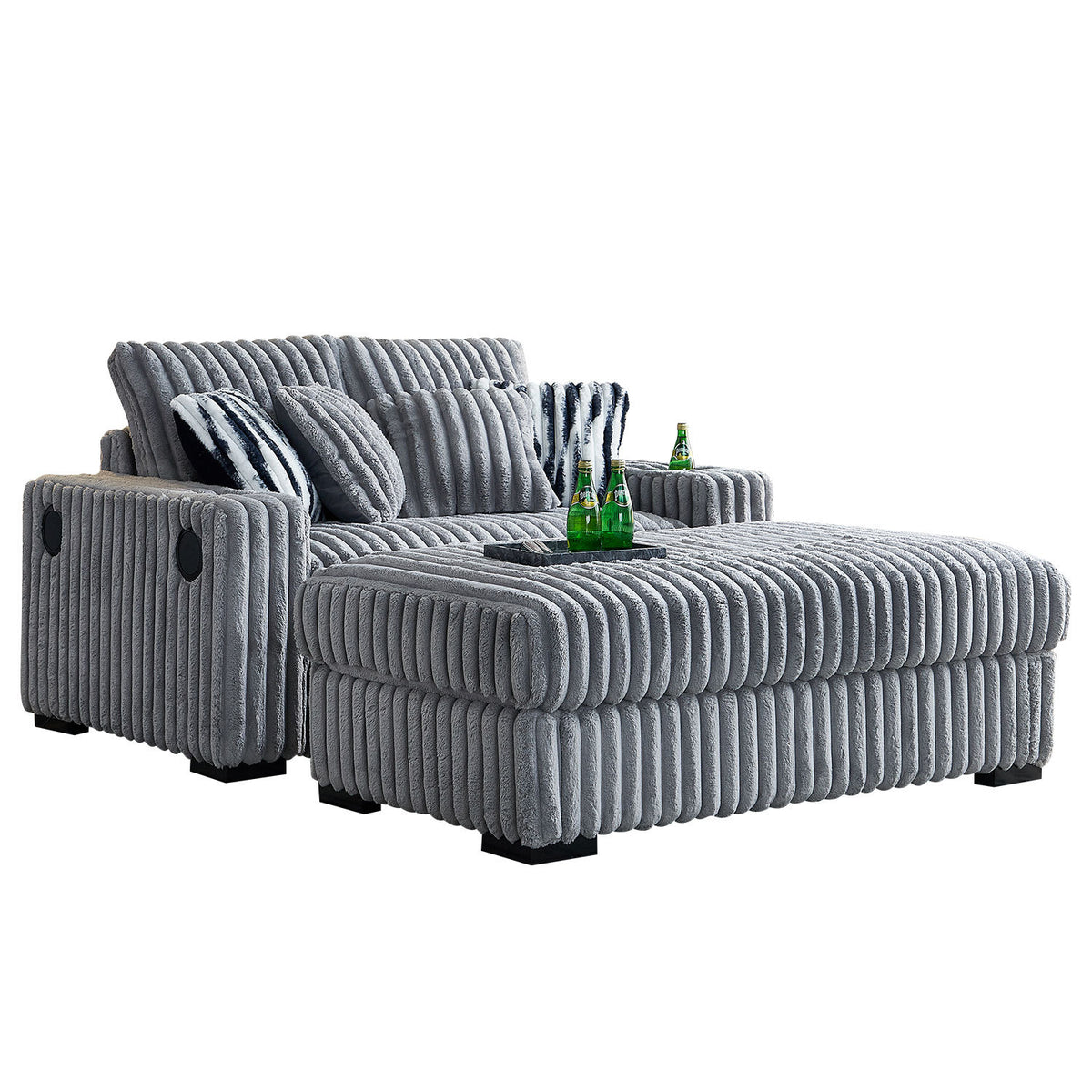61.42Inch Square Arm Loveseat With Ottoman, 2PCS Back Cushions and 4PCS Toss Pillows, Cupholder,Bluetooth Speaker,Wireless Charger,USB Ports for Living Room and Bedroom,Light Grey - Grand Goldman Shop