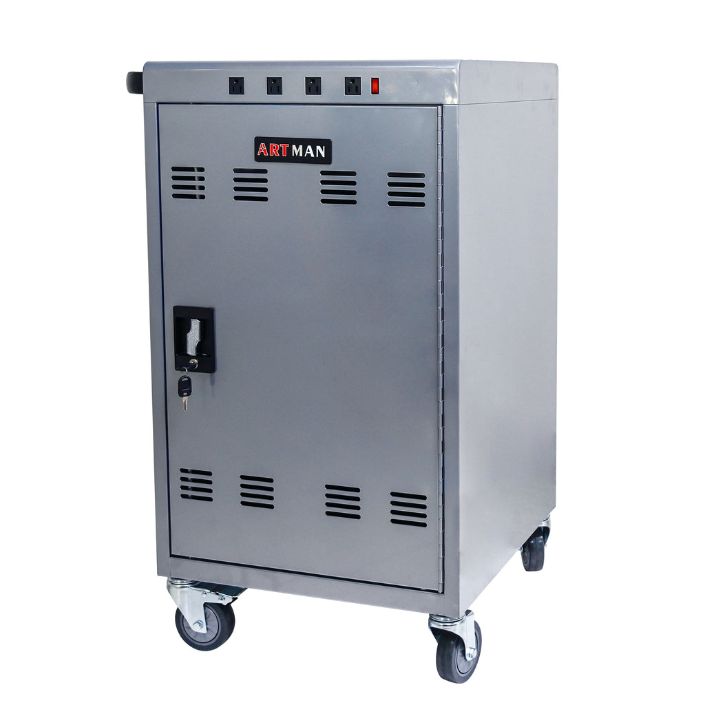 Mobile Charging Cart for Tablets Laptops 35-Device Capacity Matt Silver Metal - Grand Goldman