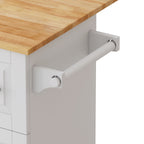 White Kitchen Island Cart with 2 Door Cabinet, 3 Drawers, Spice Rack & Towel Rack, Solid Wood Top, 43.31 Inch Width - Grand Goldman Shop