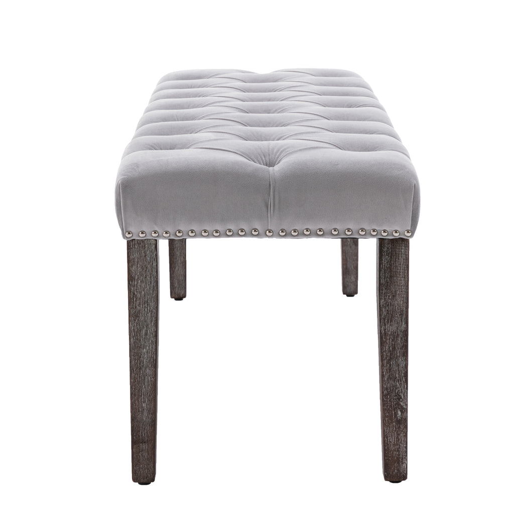 Heng Ming Upholstered Tufted Bench Ottoman , Velvet Dining Bench Bedroom Bench  Footrest Stool Accent Bench for Entryway Dining Room Living Room, Light gray - Grand Goldman Shop