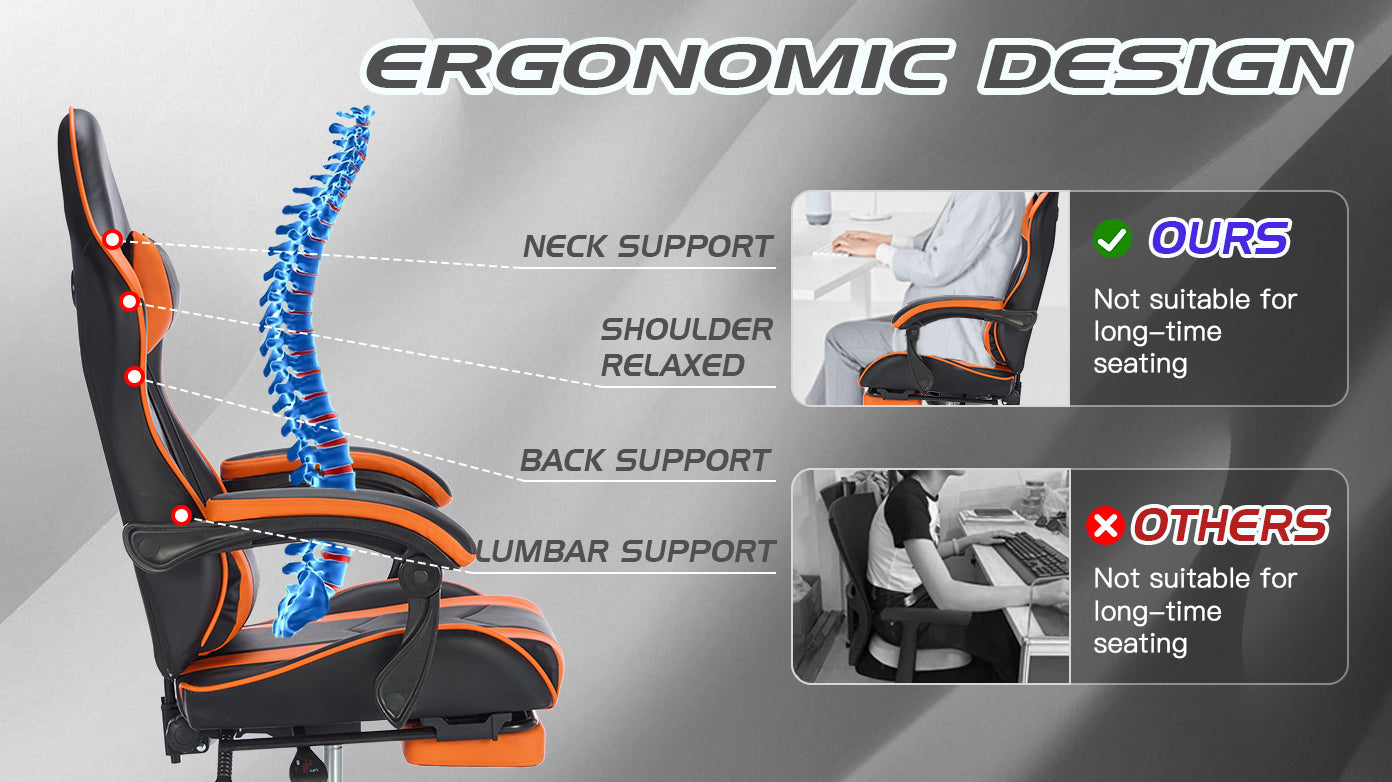 Gaming Chair with Footrest, Ergonomic Computer Chair with Headrest and Lumbar Support, Breathable Material Height Adjustable 