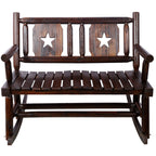 Outdoor Wood Rocking Bench Carbonized Double Rocking Chair for 2 Persons with Wide Curved Seat, Porch Rocker for Porch, Garden, Backyard, Rustic Brown - Grand Goldman Shop