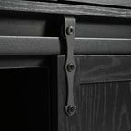 K&K 53.7' Farmhouse Kitchen Island with Power Outlet, 2 Sliding Barn Door Kitchen Storage Island with Drop Leaf, Spice Rack Rolling Kitchen Cart on Wheels, for Home, Kitchen and Dining Room, Black - Grand Goldman Shop