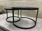 Nesting Coffee Table Set of 2, 27.6in Round Wood Marble Pattern Top with Sturdy Metal Frame, Black Living Room Side Tables for Bedroom Balcony Yard - Grand Goldman Shop