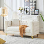 58'Chesterfield Velvet Sofa,2 Seater Deep Seat Sofa,Modern Sofa with Button Nailhead,Square Arm Couches,Furniture for Living Room,Bedroom,Office(Beige) - Grand Goldman Shop