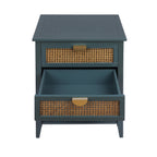 2-Drawer Side Table - Natural Rattan - End Table - Suitable for Bedroom, Living Room, or Study - Green MDF - Grand Goldman Shop