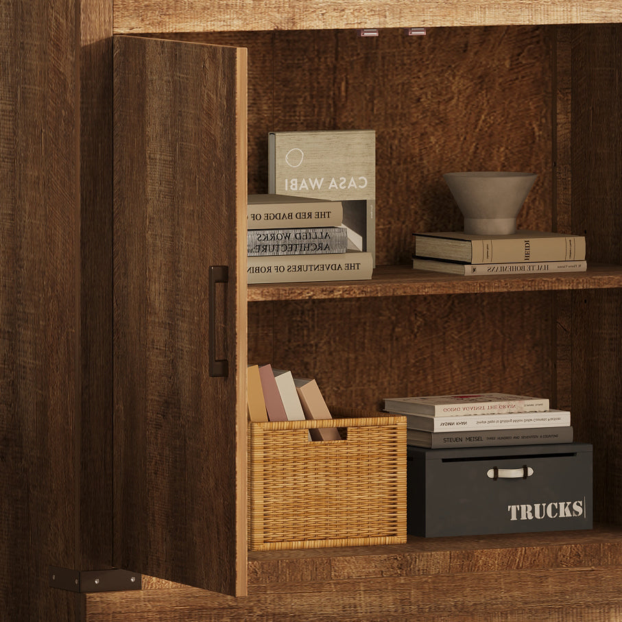 83.4'Tall Modern Bookshelf with Doors, Farmhouse Bookcase with 3-Tier Adjustable Shelves, Display Shelves with LED Light,Larg