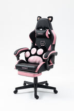 Cute Cat Gaming Chair with Paw Lumbar Cushion, PC Video Gamer Chair for Girl Teen Woman (Black) - Grand Goldman