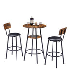 Round bar stool set with shelf, upholstered stool with backrest, Rustic Brown, 23.62'' W x 23.62'' D x 35.43'' H - Grand Goldman Shop