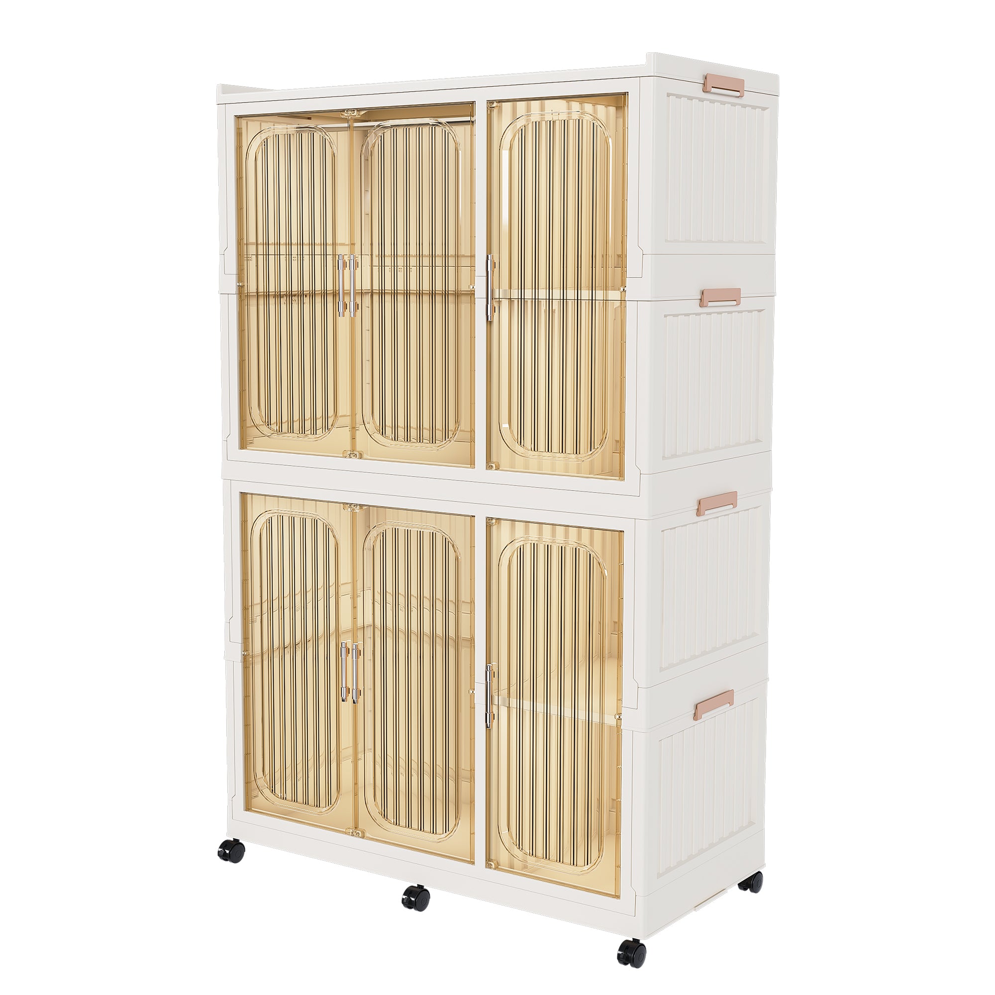 Portable Wardrobe Closet Storage Organizer for Clothes, 6 Magnetic Doors with 6 Cubes & 2 Hanging Rods, 6 Hangers, White, Child-Safe PP+ABS Material - Grand Goldman Shop