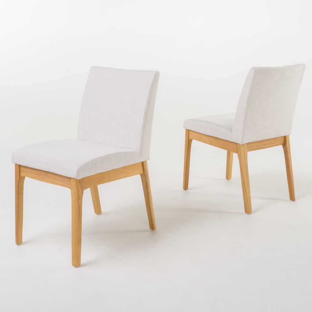 Contemporary Dining Chair Set of 2 with Upholstered Fabric and Rubberwood Legs in Light Beige - Grand Goldman Shop