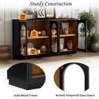 TREXM 4-Door Large Storage Buffet Cabinet with Glass Doors, Arched Cabinet with Adjustable Shelves for Kitchen, Dining Room and Living Room (Black) - Grand Goldman Shop