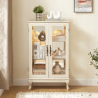 2 Doors Curio Cabinet with Tempered Glass Doors, Curio Cabinets with Mirrored Back Panel and Adjustable Shelves, Lighted Display Cabinet for Home, Office Light Bulb Included White - Grand Goldman Shop