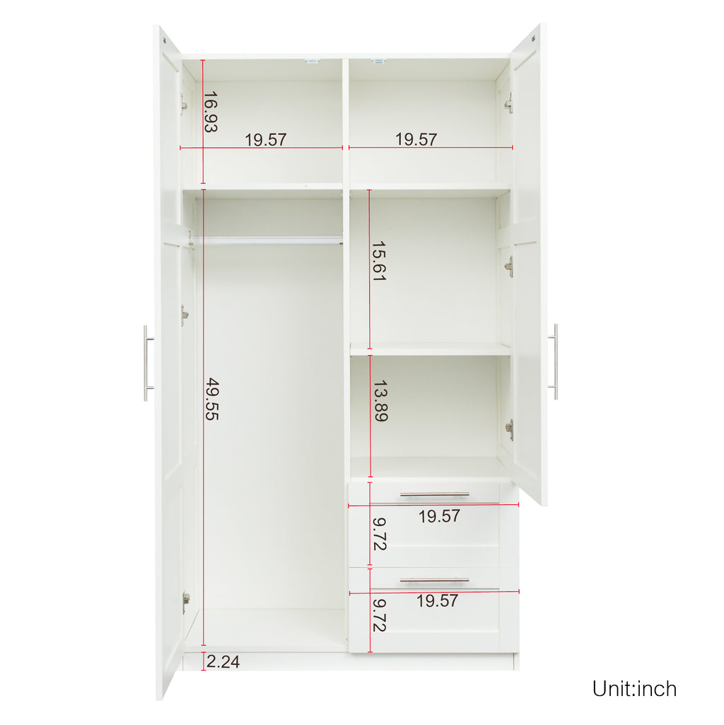 High wardrobe and kitchen cabinet with 2 doors, 2 drawers and 5 storage spaces,white - Grand Goldman Shop