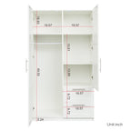 High wardrobe and kitchen cabinet with 2 doors, 2 drawers and 5 storage spaces,white - Grand Goldman Shop