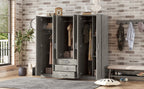 6-Doors Wooden Wardrobe Storage for Bedroom, with Big Drawers, Gray - Grand Goldman Shop
