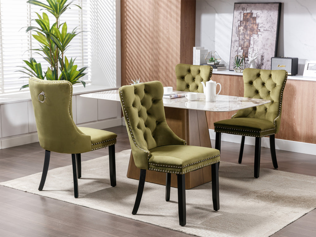 Nikki Collection Modern, High-end Tufted Solid Wood Contemporary Velvet Upholstered Dining Chair with Wood Legs Nailhead Trim 2-Pcs Set,Olive-Green,SW2001OL - Grand Goldman Shop