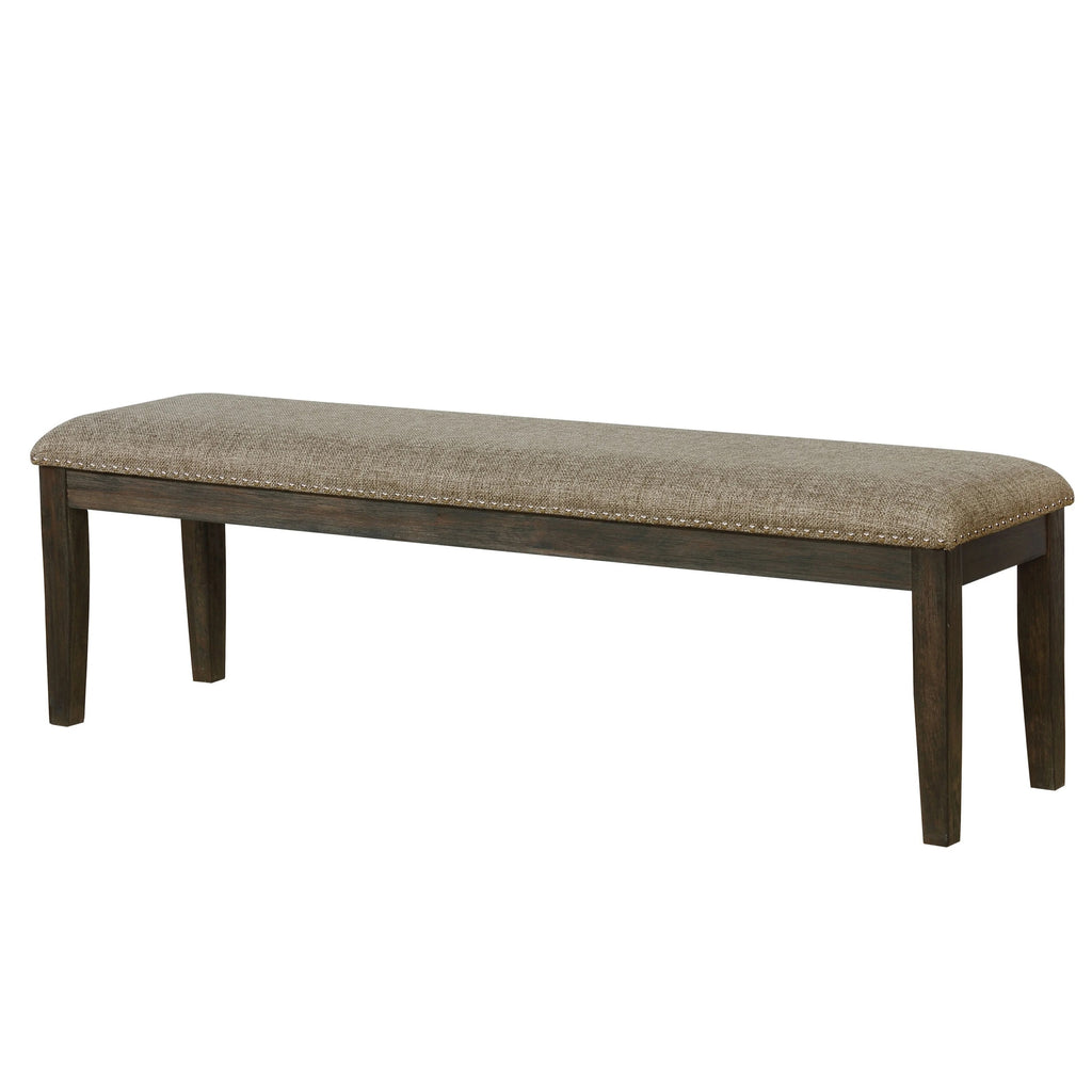 Transitional 1pc BENCH Only Espresso Warm Gray Nail heads Solid wood Fabric Upholstered Padded Seat Kitchen Rustic Dining Room Furniture - Grand Goldman Shop