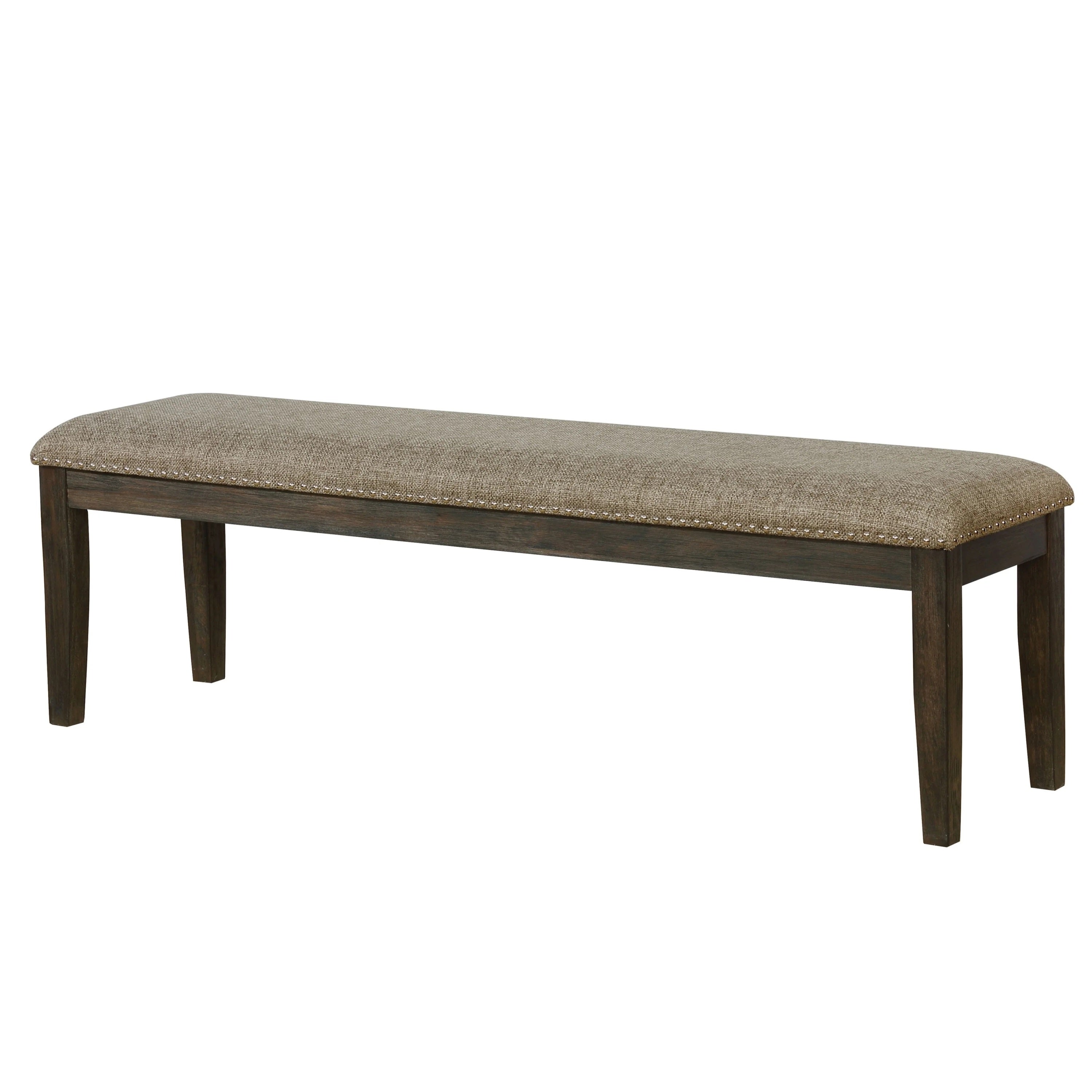 Transitional 1pc BENCH Only Espresso Warm Gray Nail heads Solid wood Fabric Upholstered Padded Seat Kitchen Rustic Dining Room Furniture - Grand Goldman Shop