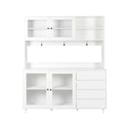 63' W Large Kitchen Hutch Cabinet, Freestanding Pantry Cabinets Storage Kitchen Cupboard with 4 Doors, 4 Drawers & Microwave Shelf, White - Grand Goldman Shop