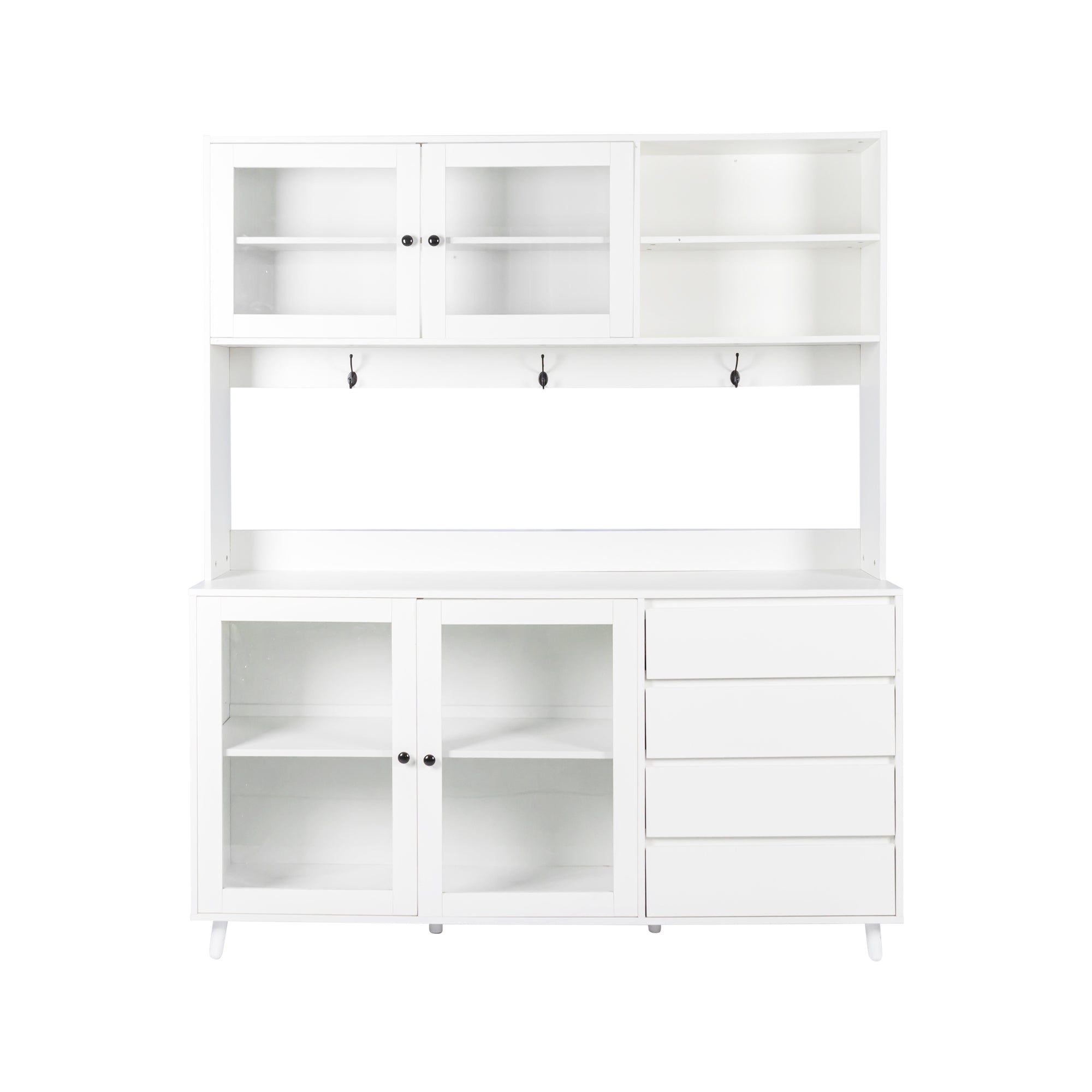 63' W Large Kitchen Hutch Cabinet, Freestanding Pantry Cabinets Storage Kitchen Cupboard with 4 Doors, 4 Drawers & Microwave Shelf, White - Grand Goldman Shop
