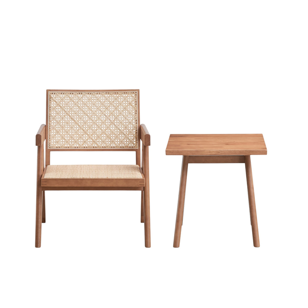 Natural Wood Armchair and Matching Square End Table, 2-Piece Living Room Set - Grand Goldman Shop