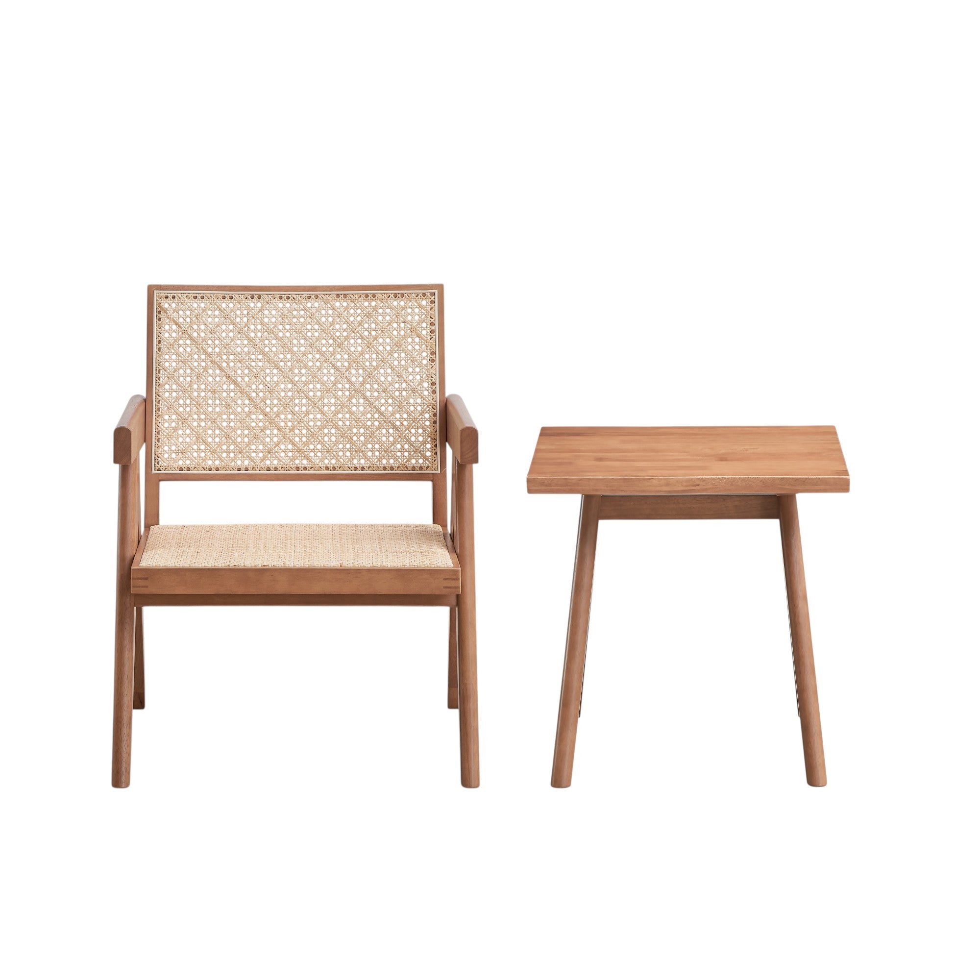 Natural Wood Armchair and Matching Square End Table, 2-Piece Living Room Set - Grand Goldman Shop