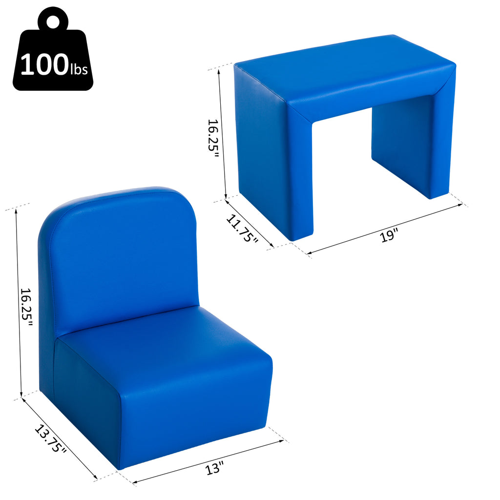2-in-1 Multifunctional Kids Sofa Convertible Table and Chair Set for 3 years old Boys Girls, Blue - Shop Quality Furniture at